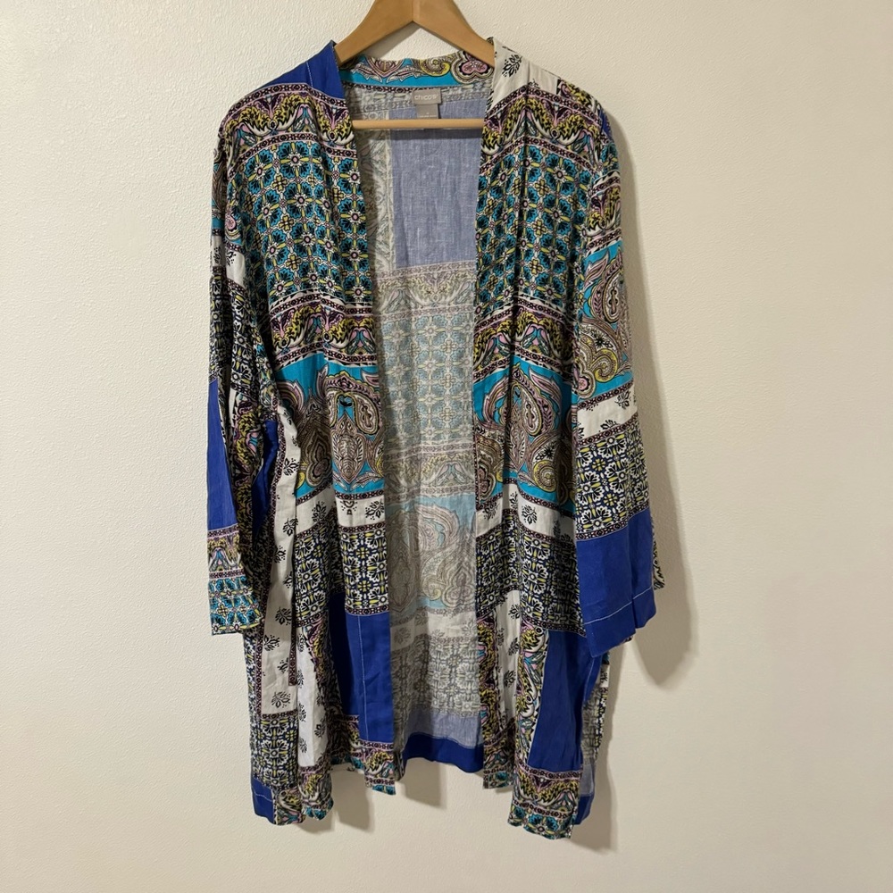 Chico’s Patchwork Linen Duster Kimono Jacket Mult… - image 2
